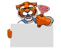 Plumber Tiger Plunger Cartoon Plumbing Mascot Royalty Free Stock Photo