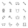 Plumber tool line icons set