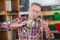 plumber using welding gas torch to solder copper pipes Royalty Free Stock Photo