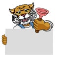 Plumber Wildcat Plunger Cartoon Plumbing Mascot Royalty Free Stock Photo