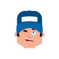 Plumber winking emotion avatar. fitter happy emoji face. Vector