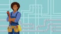 Plumber woman on the piping system background_2