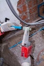 Plumber at work in a site Royalty Free Stock Photo