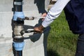 Plumber at work in a site Royalty Free Stock Photo