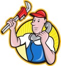 Plumber Worker With Adjustable Wrench Phone Royalty Free Stock Photo