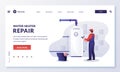 Plumber worker repairs or install water heater boiler. Vector illustration. Home repair, maintenance, plumbing services