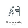 Plumber working outline vector icon. Thin line black plumber working icon, flat vector simple element illustration from editable