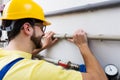 Plumber working with pipelines Royalty Free Stock Photo
