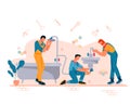 Plumbers male characters fixing pipeline, flat vector illustration isolated Royalty Free Stock Photo