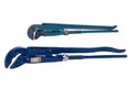 Plumbers tool isolated. Close-up of two adjustable blue pipe spanners, spanners, pliers or plumbers tools isolated on a white Royalty Free Stock Photo