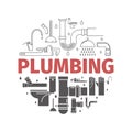 Plumbing banner. Line and flat icons. Vector signs for web graphics. Royalty Free Stock Photo