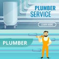 Plumbing banner set, cartoon style