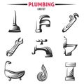 Plumbing Business Icon Vector Set in Vintage style for Logos. Faucet, pipe elements isolated on white background