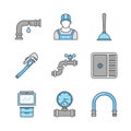 Plumbing color icons set