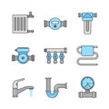 Plumbing color icons set