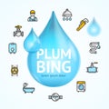 Plumbing Concept with Blue Water Droplet. Vector
