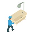 Plumbing delivery icon isometric vector. Delivery service worker carry new bath