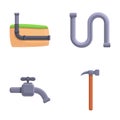 Plumbing engineering icons set cartoon vector. Plumbing equipment and tool Royalty Free Stock Photo