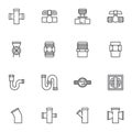 Plumbing equipment line icons set