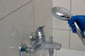 Plumbing fixtures cleaning process from limescale Royalty Free Stock Photo