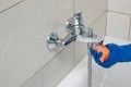 Plumbing fixtures cleaning process from limescale Royalty Free Stock Photo