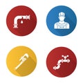 Plumbing flat design long shadow glyph icons set