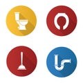 Plumbing flat design long shadow glyph icons set