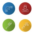 Plumbing flat linear long shadow icons set