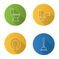 Plumbing flat linear long shadow icons set