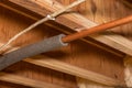 Water pipe with insulation in house crawlspace Royalty Free Stock Photo