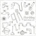 Plumbing hand drawn decorative icons set