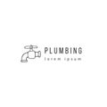 Plumbing and home repairs theme. Vector hand drawn logo template. Water tap silhouette.