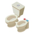 Plumbing icon isometric vector. New modern ceramic toilet bowl and bidet icon