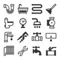 Plumbing Icons Set on White Background. Vector Royalty Free Stock Photo