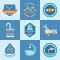 Plumbing labels icons set