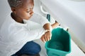 Plumbing, leak and watch with a black woman in the bathroom of her home waiting for repair assistance. Sink, emergency Royalty Free Stock Photo