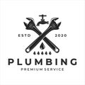 plumbing logo vintage vector illustration template design. plumber logo for professional business concept emblem design