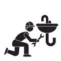 Plumbing maintenance black vector concept icon. Plumbing maintenance flat illustration, sign