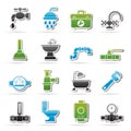 Plumbing objects and tools equipment icons