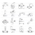 Plumbing objects and tools equipment icons