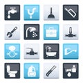 Plumbing objects and tools icons over color background