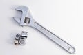 Plumbing pipe and adjustable spanner monkey wrench Royalty Free Stock Photo