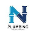 Plumbing pipe letter N logo vector design template