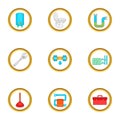 Plumbing problem icons set, cartoon style Royalty Free Stock Photo