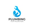 Plumbing repair service logo template. Adjustable wrench and water drop vector design Royalty Free Stock Photo