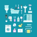 Plumbing, sanitary engineering, hygiene vector icons. Sink, toilet, piping, bathroom Royalty Free Stock Photo