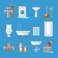 Plumbing sanitary engineering icons. Sink in toilet, piping and kitchen equipment vector illustration Royalty Free Stock Photo