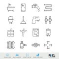 Plumbing, sanitary engineering related vector line icon set isolated on white