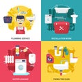 Plumbing Service 4 Flat Icons Square