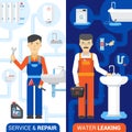 Plumbing Service 2 Flat Vertical Banners